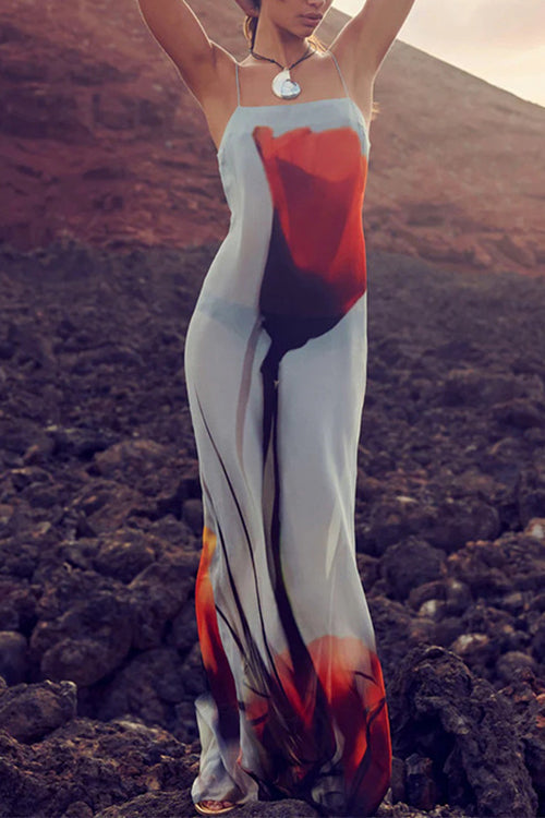 Mixiedress Spaghetti Strap Floral Print Maxi Beach Dress