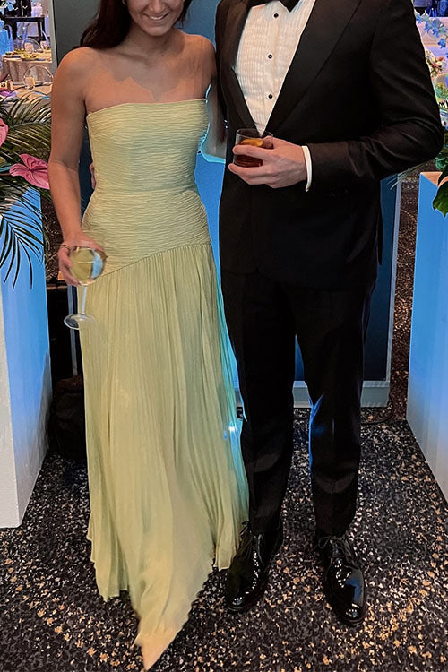 Mixiedress Strapless Tube Patchwork Pleated Maxi Dress