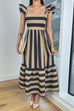 Mixiedress Square Neck Ruffle Sleeves Striped Maxi Dress