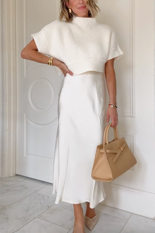 Mixiedress High Rise Solid Satin Midi Skirt