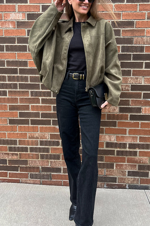 Mixiedress Lapel Zip Up Trendy Bomber Jacket