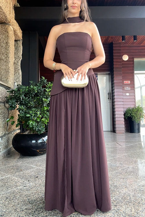 Mixiedress Strapless Tube Back Lace-up Slit Splice Maxi Party Dress