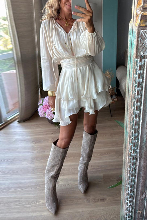 Mixiedress Lantern Long Sleeves Waisted Ruffle Mini Dress