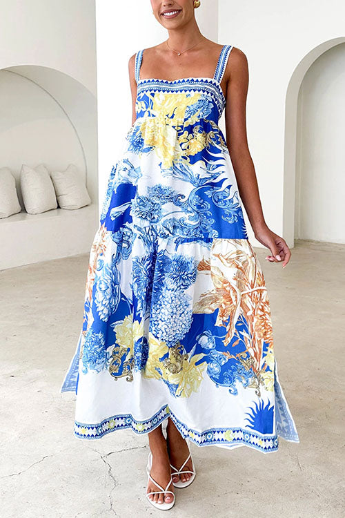 Mixiedress Pocketed Side Slit Printed Maxi Cami Dress