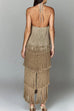 Mixiedress Chicest Halter Ruffle Layered Fringe Maxi Party Dress