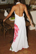 Mixiedress Halter Cowl Neck Backless Floral Print Maxi Dress
