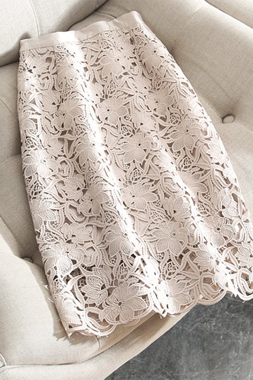 Mixiedress High Rise Lace Hollow Out Midi Skirt