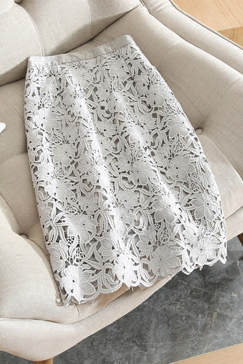 Mixiedress High Rise Lace Hollow Out Midi Skirt