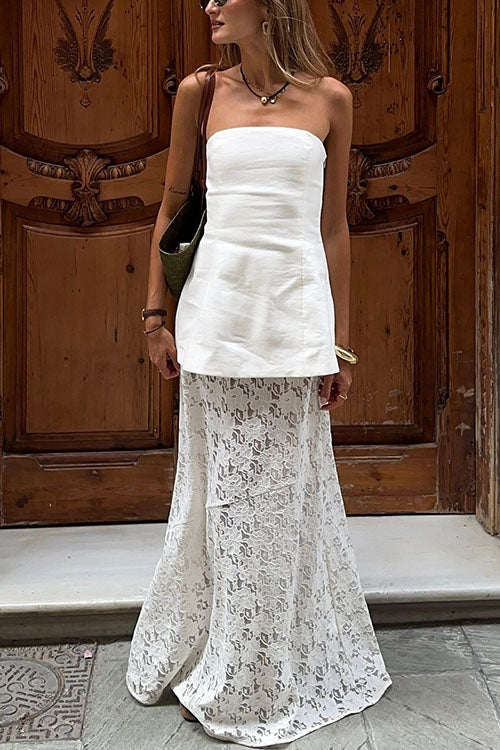 Mixiedress Elastic WaistBand Lace Hollow Out Maxi Skirt
