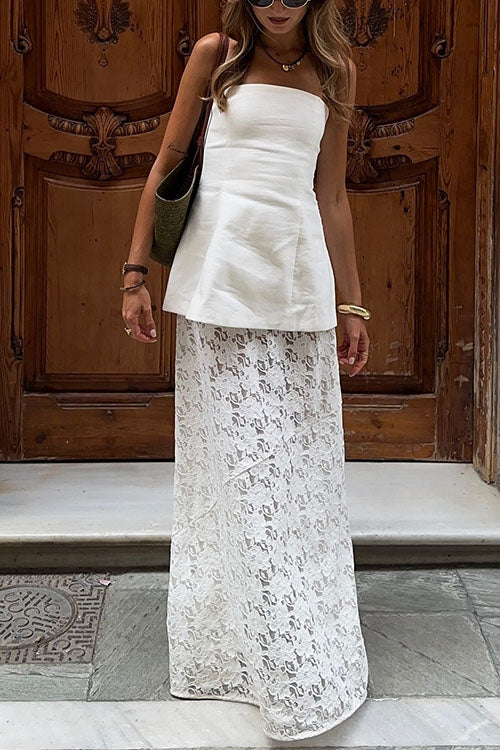 Mixiedress Elastic WaistBand Lace Hollow Out Maxi Skirt