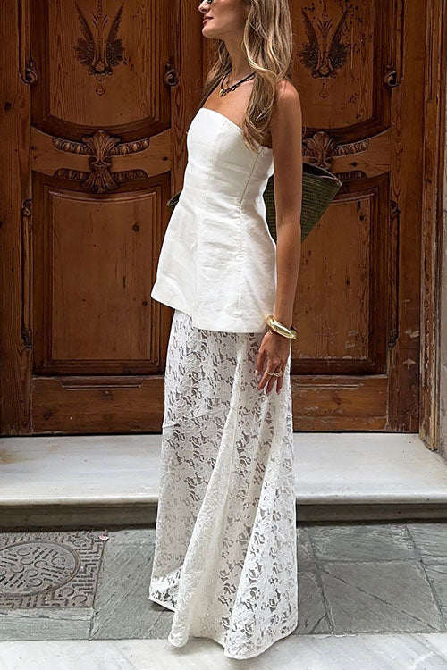 Mixiedress Elastic WaistBand Lace Hollow Out Maxi Skirt