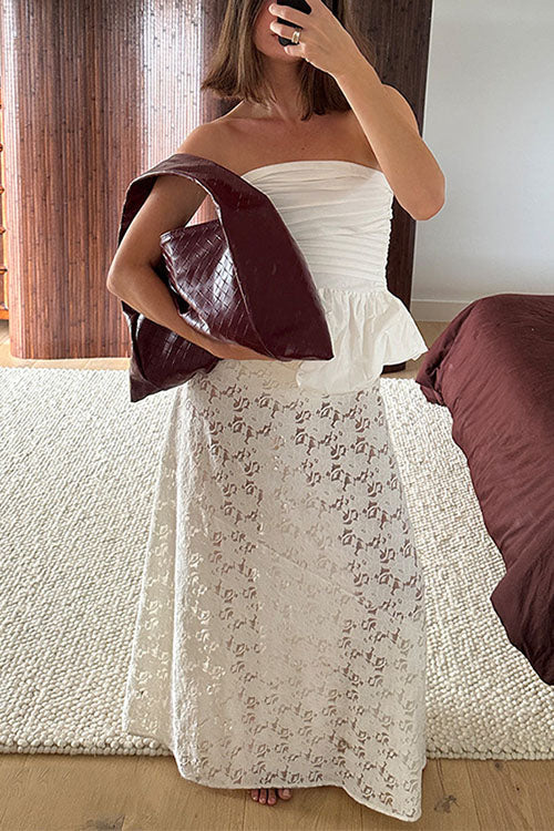 Mixiedress Elastic WaistBand Lace Hollow Out Maxi Skirt