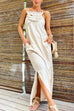Mixiedress 3D Flower Side Slit Cotton Linen Maxi Cami Dress