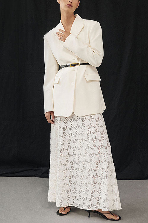 Mixiedress Elastic WaistBand Lace Hollow Out Maxi Skirt