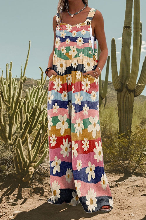 Mixiedress Floral Print Wide Leg Loose Overalls
