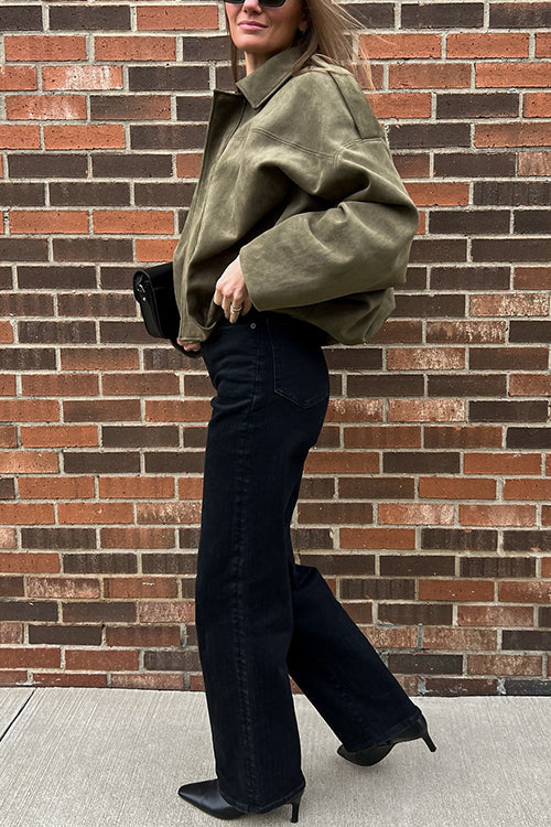 Mixiedress Lapel Zip Up Trendy Bomber Jacket