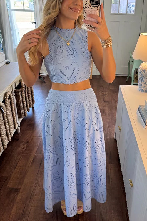 Mixiedress Sleeveless Crop Top and A-line Maxi Skirt Lace Set