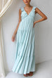 Mixiedress V Neck Ruffle Trim Tiered Sleeveless Linen Maxi Dress