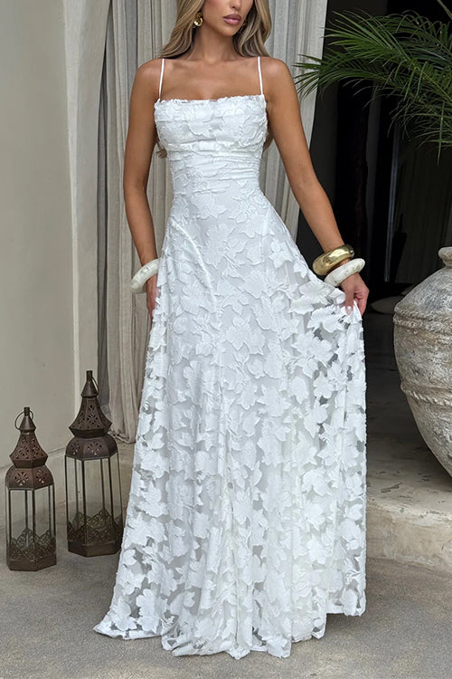 Mixiedress Spaghetti Strap Backless Lace-up Jacquard Maxi Dress