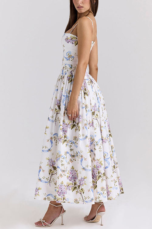 Mixiedress Spaghetti Strap Floral Print Bustier A-line Maxi Dress
