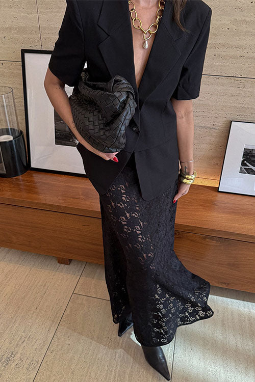 Mixiedress Elastic WaistBand Lace Hollow Out Maxi Skirt