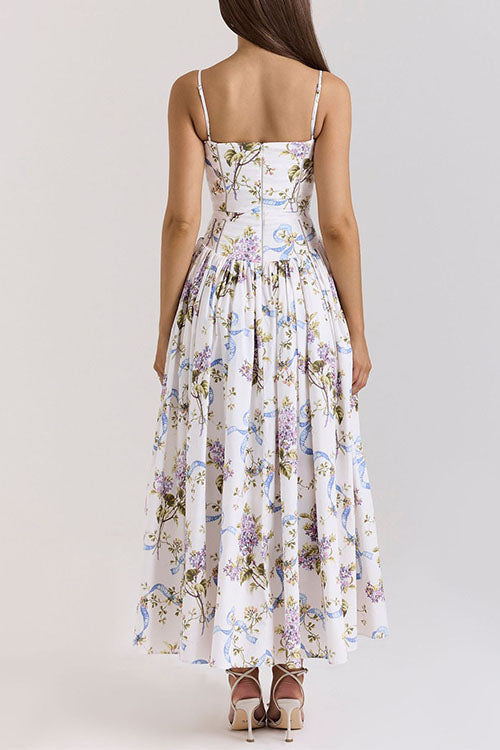 Mixiedress Spaghetti Strap Floral Print Bustier A-line Maxi Dress
