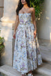 Mixiedress Spaghetti Strap Floral Print Bustier A-line Maxi Dress