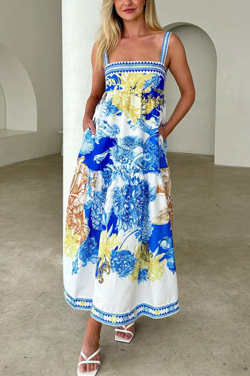 Mixiedress Pocketed Side Slit Printed Maxi Cami Dress