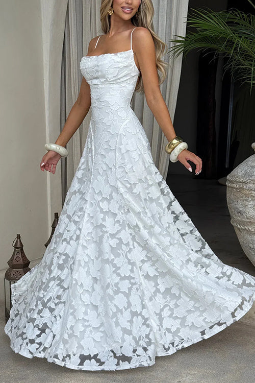 Mixiedress Spaghetti Strap Backless Lace-up Jacquard Maxi Dress