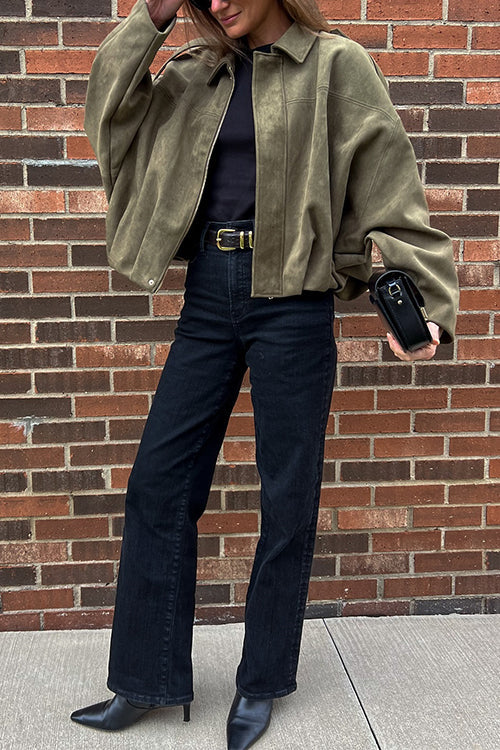 Mixiedress Lapel Zip Up Trendy Bomber Jacket