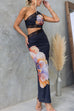 Mixiedress One Shoulder Cut Out Lace Splice Floral Maxi Bodycon Dress
