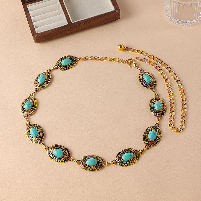 Mixiedress Turquoise Decorative Adjustable Metal Chain Belt