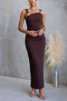 Adjustable Strap Back Slit Ruched Bodycon Maxi Dress