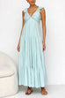 Mixiedress V Neck Ruffle Trim Tiered Sleeveless Linen Maxi Dress
