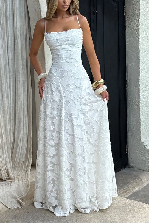 Mixiedress Spaghetti Strap Backless Lace-up Jacquard Maxi Dress