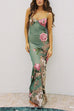 Mixiedress Spaghetti Strap V Neck Floral Print Bodycon Maxi Dress
