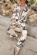 Mixiedress Coral Reef Print Long Sleeves Blouse Shirt Wide Leg Pants Satin Set