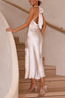 Mixiedress Sleeveless Cowl Neck Open Back Side Slit Midi Dress