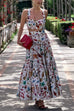 Mixiedress Buttons Crop Cami Top and High Waist Ruffle Maxi Skirt Printed Set