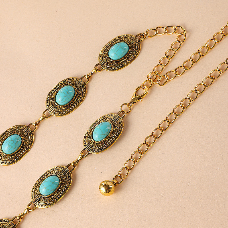 Mixiedress Turquoise Decorative Adjustable Metal Chain Belt