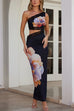Mixiedress One Shoulder Cut Out Lace Splice Floral Maxi Bodycon Dress