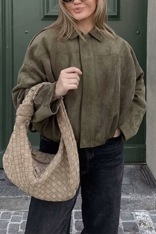 Mixiedress Lapel Zip Up Trendy Bomber Jacket