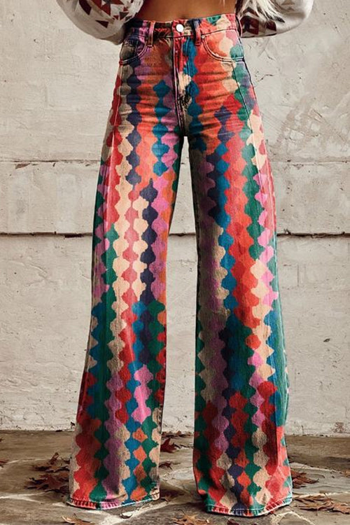 Mixiedress High Rise Color Block Printed Wide Leg Pants