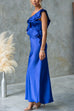 Ruffle One Shoulder Satin Maxi Party Dress