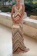 V Neck Open Back Colorful Print Maxi Dress