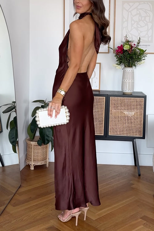 Mixiedress Halter Backless Satin Maxi Party Dress