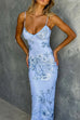 Mixiedress Spaghetti Strap V Neck Floral Print Bodycon Maxi Dress