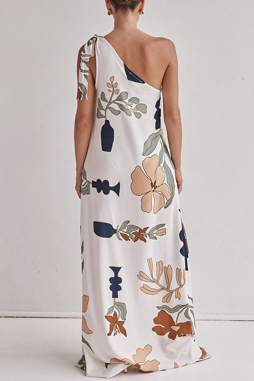 Mixiedress Tie Knot One Shoulder Floral Print Maxi Dress