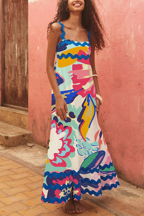 Mixiedress High Waist Ric Rac Printed Maxi Cami Dress