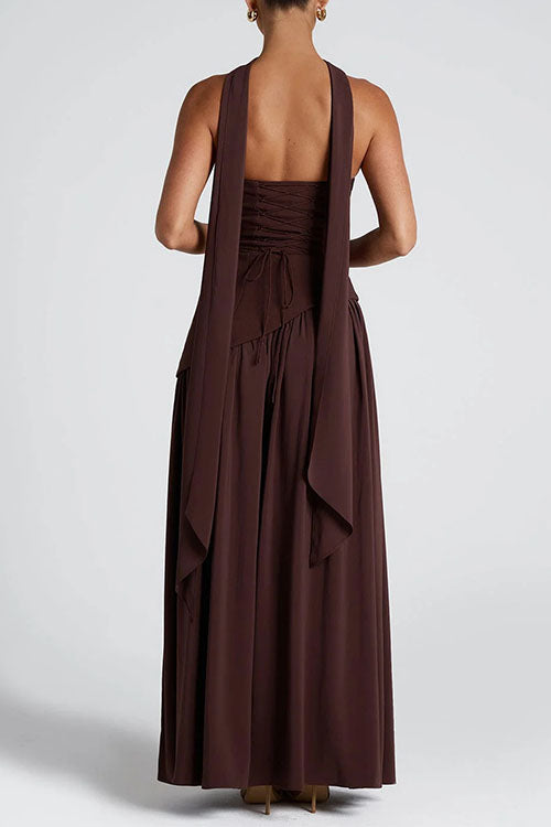 Mixiedress Strapless Back Lace-up High Slit Splice Maxi Dress